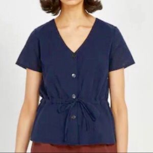 FRANK & OAK Cute Peplum Blouse in Navy M